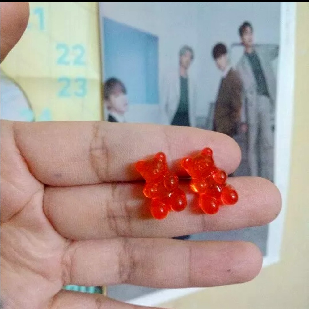 🆕 Red Gummy Bears Sterling Silver Stud Earrings - Picture 6 of 13